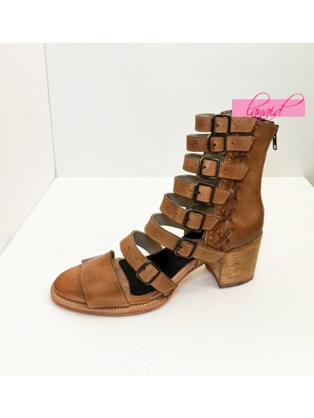 NEW Freebird Country Natural Leather Buckles Edgy Cut-Outs Cutouts Low Sandals - Picture 2 of 11